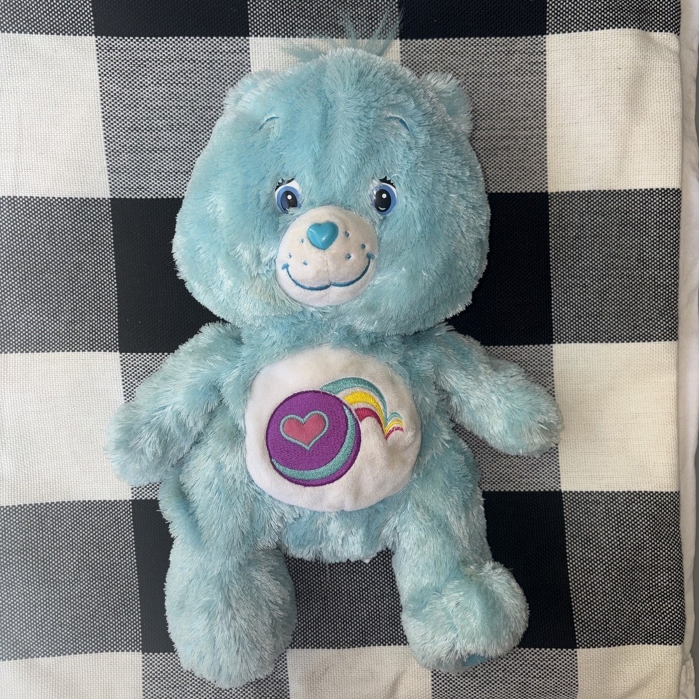 Vintage 2005 Care Bears Play A Lot Bear 12 Inch Blue Plush Toy